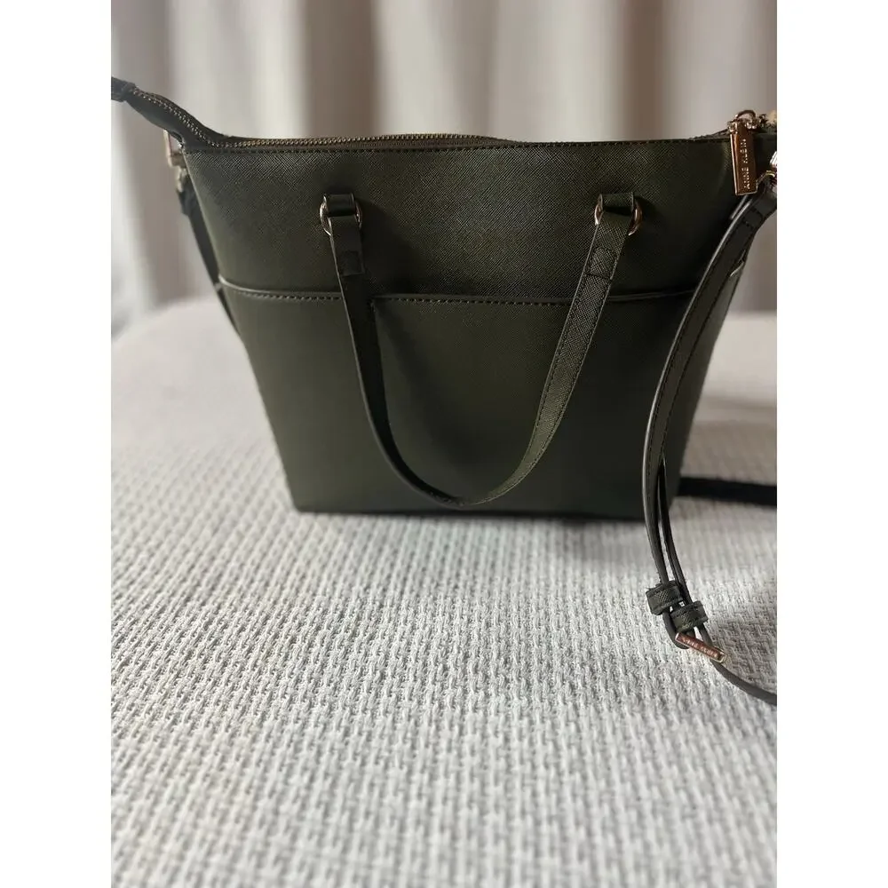 Anne Klein Signature Handbag Laine Tz Satchel Lion Logo Strap Purse Olive Green